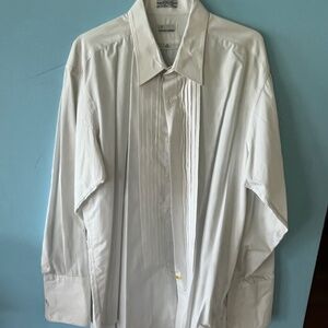 Giorgio Patrino White Tuxedo Shirt Button Up Long Sleeve French Cuff 17.3/32-33